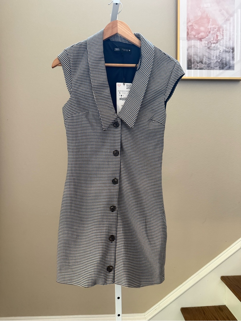 Zara Women's Size Small Brown Blue Checked  Mini Dress NWT